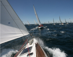 Helsal IV heading out to the sea mark off Sydney Heads before turning right to head to Hobart