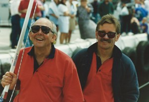 97 (9797) crewmembers David Ellis & Jack Goluzd celebrate Line Honours 1993 SHYR - Peter Campbell CYCA Archive