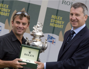 Richard de Leyser, General Manager of Rolex Australia, presents the Tattersalls Cup and Rolex Watch to Justin Clougher representing Rosebud at the formal prizegiving at RYCT