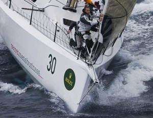 Geoff Boettcher's Secret Mens Business 3.5 surfing through the waves on her way to Hobart