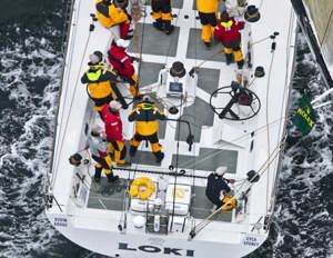 Deck action onboard Stephen Ainsworth's RP63 Loki, as she prepares for the start