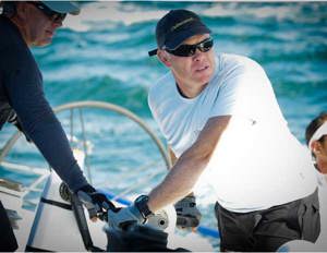 Justin 'Bluey' Sutherland on the grinders aboard Brindabella