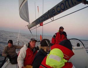 All weight to leeward aboard Colortile in extremely light airs