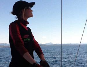 Jessica Watson trimming the kite on Another Challenge today