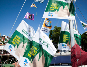 Bacardi exhibiting some of its race flags from its long history in the race