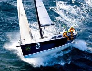 The crew of St Jude pressing the boat hard on Day 2