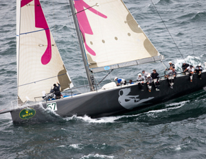 Preparing to hoist a downwind sail