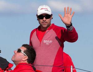 Mark Richards, skippering Wild Oats X to a line honours win in the Audi Sydney Gold Coast Yacht Race
