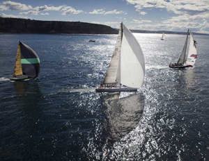 Geoff Ross' Yendys and Andrew Wenham's Southern Excellence making their way out the heads after the start of the Audi Sydney Gold Coast Yacht Race