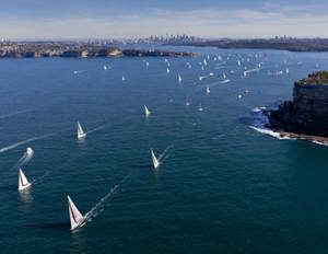 The fleet spread out on the Harbour in the light breeze, Audi Sydney Gold Coast Yacht Race 2011