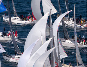Audi Sydney Gold Coast Yacht Race fleet make their way down the Harbour