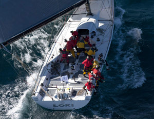 Loki (Stephen Ainsworth's RP63) finishes third over the line (1d,2h,52m,39sec) and is the current overall leader of the race