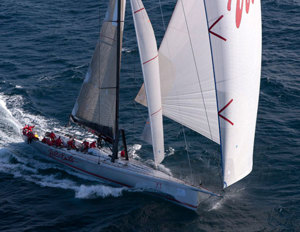 Wild Oats XI displays her power and speed in the downwind conditions