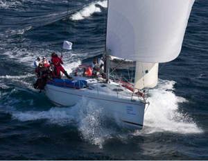 Bob Cox's DK46 Minerva, sailing under the Middle Harbour Yacht Club burgee