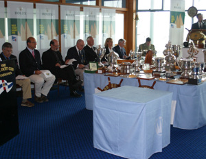 Dr Dan Norton, Tasports; Matteo Mazzanti, Rolex SA; Rob Valentine, Lord Mayor of Hobart; CYCA Commodore Geoff Lavis; His Excellency, The Honourable William Cox, Governor of Tasmania; RYCT Commodore Marion Cooper; Doug Parkinson