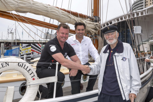 Anthony Bell & Mark Richards aboard Kathleen Gillett (first Sydney Hobart Yacht Race) with John Gordon