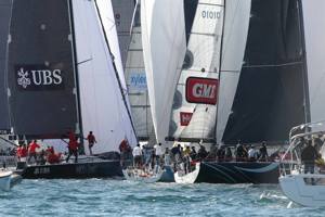 Close racing in Sydney Harbour soon after the start