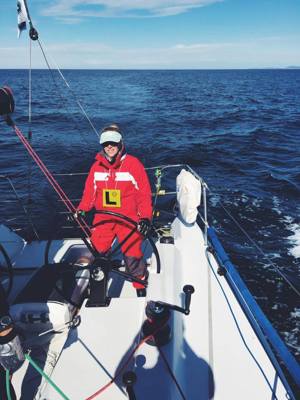 Georgie on the helm of Pazzaz