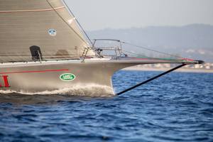 The bow of Wild oats XI slicing through the Gold Coast swell