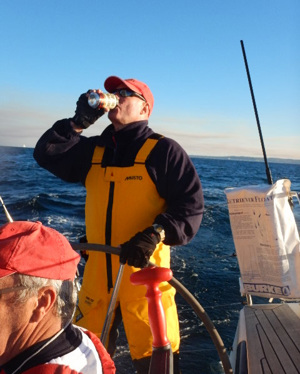   An afternoon beverage for the helmsman on Wax Lyrical