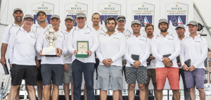 The crew of Ichi Ban with the Tattersalls Cup for Overall Winner of the Rolex Sydney Hobart