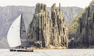 Grace O'Malley passing the organ pipes at Cape Raoul