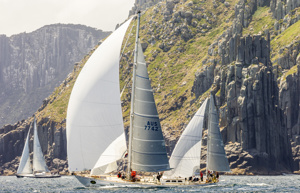 Kialoa II, with Allegro in the background, passing Tasman Island with 40 miles to the finish