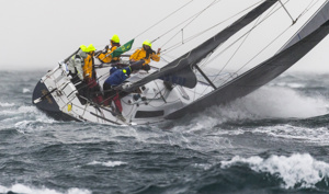 Shane Kearn's S&S 34 Komatsu Azzurro crossing Storm Bay