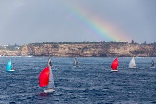 The tail end of the fleet leaving Sydney Harbour, with Dreki Sunnan in the foreground