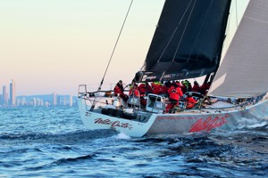 Wild Oats XI with the Southport skyline in the background