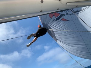 Spinnaker sheet change on Wax Lyrical