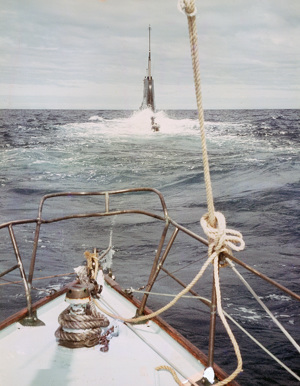 Lolita being towed by HMS Trump - 1963 Sydney Hobart