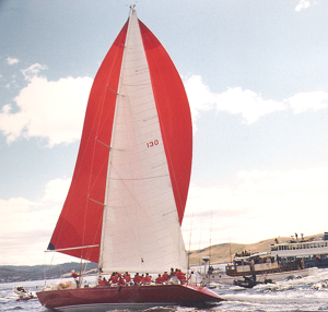 Sovereign in the Derwent River in the 1987 Sydney Hobart