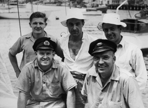 Saga 1946 Sydney Hobart Yacht Race crew - L to R: (Front row) Trygve Halvorsen, Magnus Halvorsen, Thor Gauslaa, Colin Jew, Fredrik Svensen.