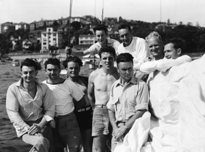 Westward crew - Jock Muir 3rd from right and George Gibson (owner) 2nd from right