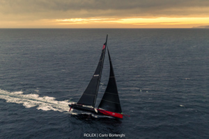 Comanche arriving to Hobart to claim Line Honours victory at the 2019 Rolex Sydney Hobart