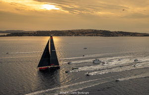 Comanche arriving to Hobart to claim Line Honours victory at the 2019 Rolex Sydney Hobart