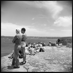 Watching the start of the 1952 Sydney Hobart from North Head - by Max Dupain