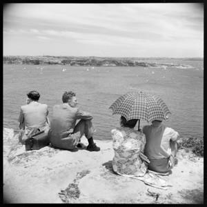 Watching the start of the 1952 Sydney Hobart from North Head - by Max Dupain