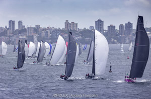 Sean Langman's Moneypenny (foreground, second from right) at the Sydney Harbour start. Credit: ROLEX/Andrea Francolini.