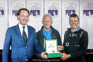 Mr. Benoit Falletti (Rolex Australia), Peter Harburg and Mark Bradford.

BLACK JACK, Sail No: 525100, Owner: Peter Harburg, Skipper: Mark Bradford, Design: Reichel/Pugh 100

Line honors: 2 days 12 hours 37 minutes and 17 seconds
