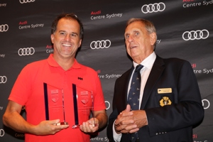 CYCA Vice Commodore Arthur Lane with Crux owner and co-skipper Carlos Aydos.