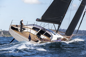 Guido at the helm of Shearwater after her launch. Photo: Andrea Francolini