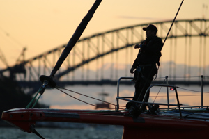 A reflective bowman on Andoo Comanche before the start