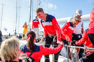 Esprit being welcomes having tied up at the dock