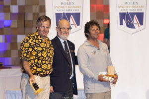 Kim Jaggar (owner/skipper, Cinquante), Richard Bevan (Commodore, RYCT) and John Whitfeld (Cinquante).