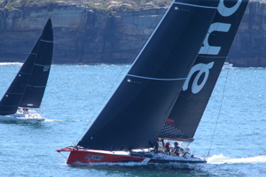 Andoo Comanche in Sydney Harbour coming up to the finish line