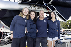 From left to right: Brandon, Kerrie, Rob and Elizabeth Fisher onboard Helsal 3 at Cruising Yacht Club of Australia