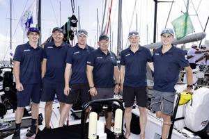 From left to right: Ross and Bailey Edmunds, Josh and Andrew Jones and Michael and Nick Smart  onboard Advantedge at Cruising Yacht Club of Australia