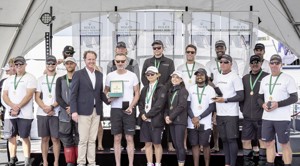 Arthur Lane, Commodore Cruising Yacht Club of Australia, Christian Beck, owner of LawConnect, Benoît Falletti, Managing Director Rolex Australia - with crew of LAWCONNECT, Sail no: SYD 1000, Owner: Christian Beck, Design: Juan K 100 Custom, Country: AUS